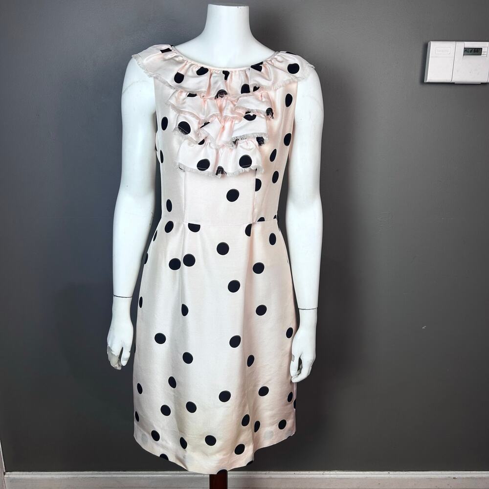 Kate Spade dress size 6 polka dot sheath ruffle pink silk classic retro swing 50